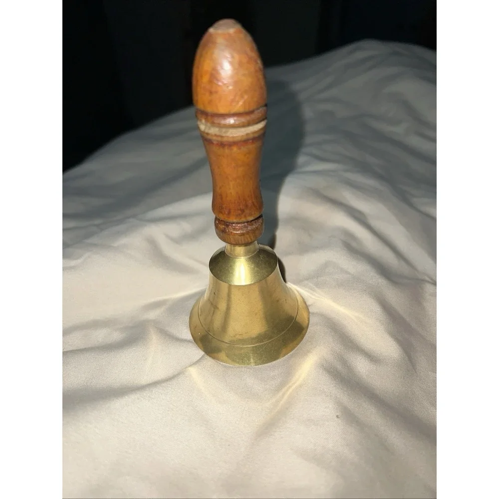 Antique Brass Hand Bell with Wooden Handle Traditional Style 4.5